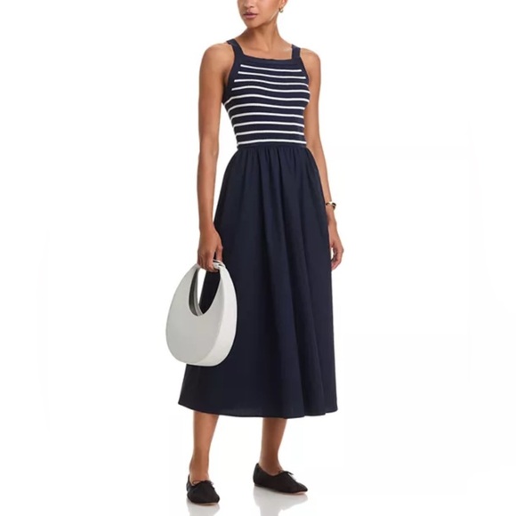New with tags Bloomingdale’s Moon River Navy and White Striped Midi Dress medium - Picture 2 of 4